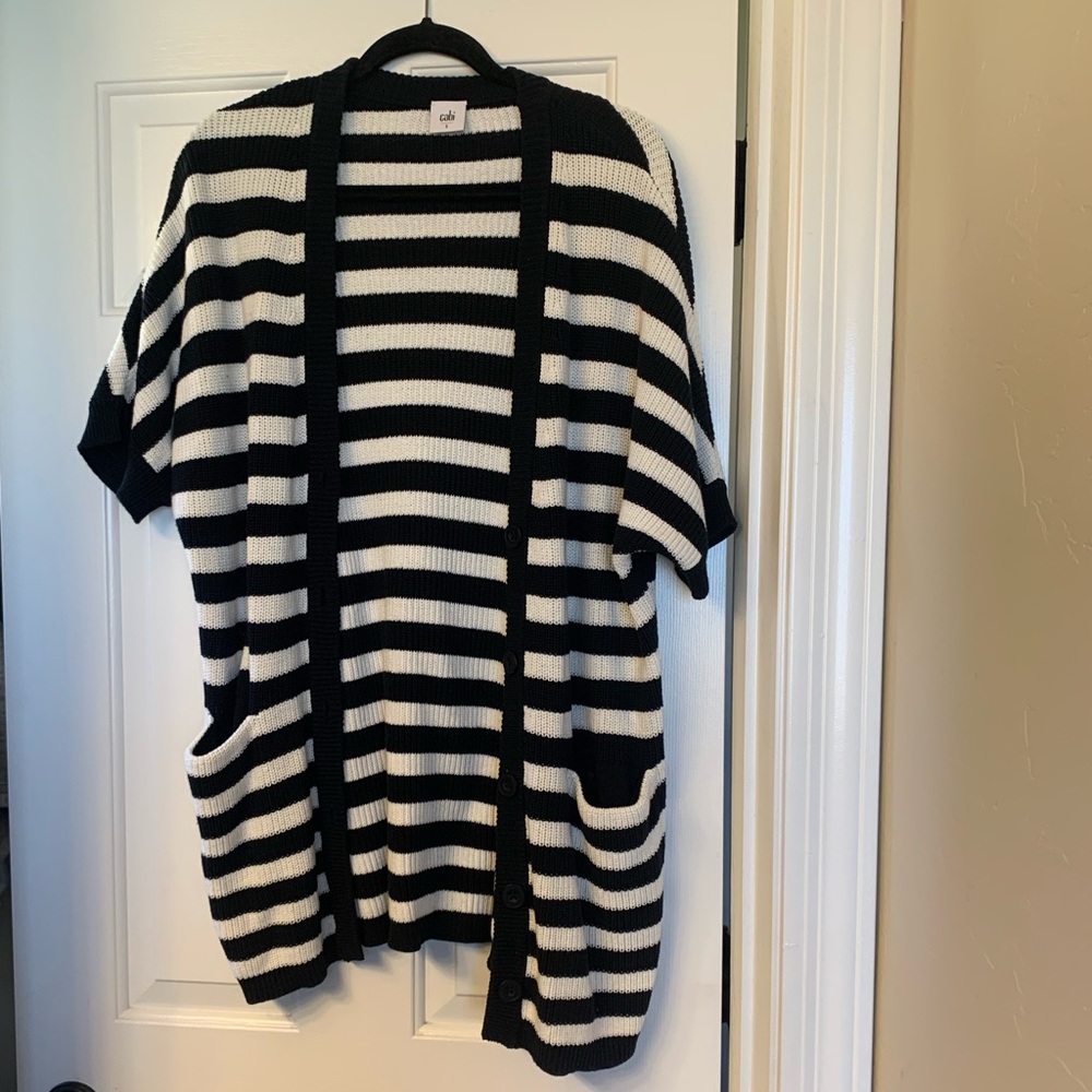Cabi Black and white long  cardigan